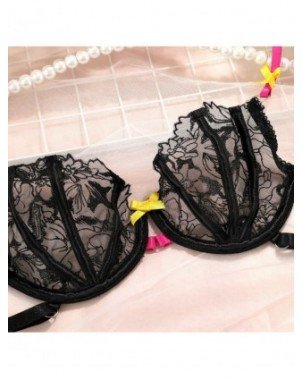 4-Piece Lace Lingerie Set Choker Contrast Color Bow Bandage