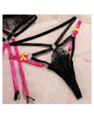 4-Piece Lace Lingerie Set Choker Contrast Color Bow Bandage