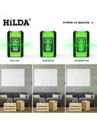 2 linijos Lazerinis lygis Žali spinduliai Horizontali vertikali