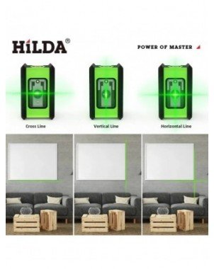 2 linijos Lazerinis lygis Žali spinduliai Horizontali vertikali