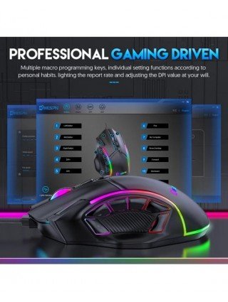12800DPI Free Weight Macro RGB Gaming Mouse 12 Programmable