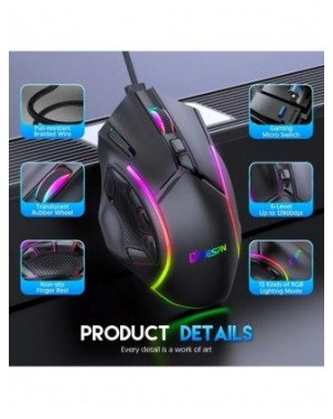 12800DPI Free Weight Macro RGB Gaming Mouse 12 Programmable