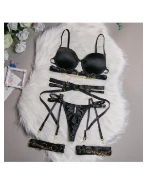 3-Piece Padded Lingerie Set Women Gothic Sensual Chain