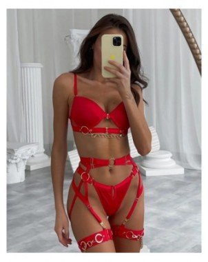 3-Piece Padded Lingerie Set Women Gothic Sensual Chain