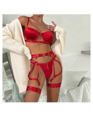 3-Piece Padded Lingerie Set Women Gothic Sensual Chain