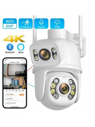 8MP 4K PTZ Wifi kamera su dvigubu objektyvu su Ai Human Detect