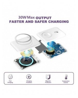 30W 3 viename magnetinis belaidis įkroviklis Telefono
