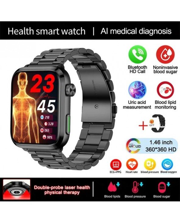 Laser Therapy Uric Acid Non invasive Blood Glucose Smart Watch
