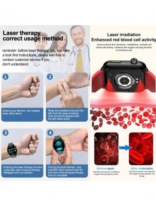 Laser Therapy Uric Acid Non invasive Blood Glucose Smart Watch