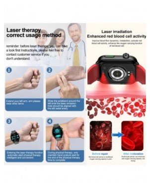 Laser Therapy Uric Acid Non invasive Blood Glucose Smart Watch
