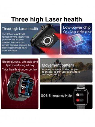 Laser Therapy Uric Acid Non invasive Blood Glucose Smart Watch