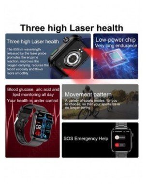 Laser Therapy Uric Acid Non invasive Blood Glucose Smart Watch