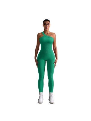 New Autumn Ribbed Jumpsuit Women One Shoulder One Piece Yoga