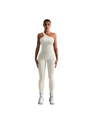 New Autumn Ribbed Jumpsuit Women One Shoulder One Piece Yoga