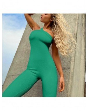 New Autumn Ribbed Jumpsuit Women One Shoulder One Piece Yoga