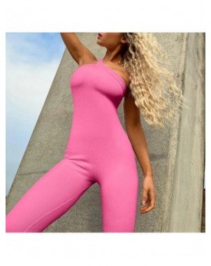 New Autumn Ribbed Jumpsuit Women One Shoulder One Piece Yoga