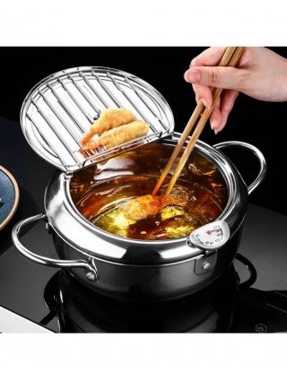 Japanese Deep Frying Pot with a Thermometer and a Lid 304