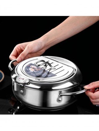 Japanese Deep Frying Pot with a Thermometer and a Lid 304