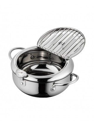 Japanese Deep Frying Pot with a Thermometer and a Lid 304