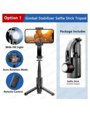 Selfie Stick Gimbal with Fill Light Extendable Bluetooth Remote