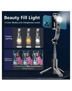 Selfie Stick Gimbal with Fill Light Extendable Bluetooth Remote