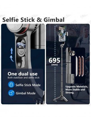 Selfie Stick Gimbal with Fill Light Extendable Bluetooth Remote