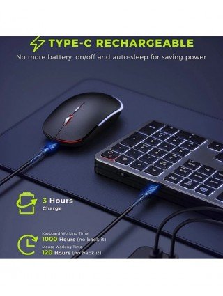 Belaidės klaviatūros ir pelės derinys 2.4G USB tyli, apšviesta