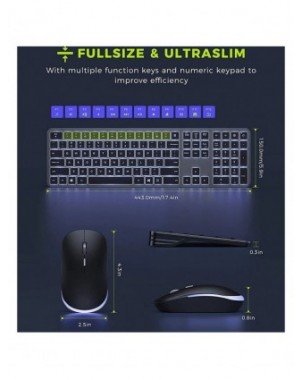 Belaidės klaviatūros ir pelės derinys 2.4G USB tyli, apšviesta