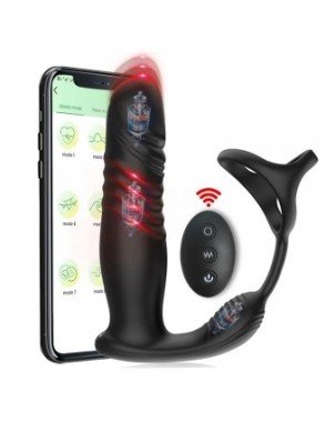 APP Control Telescopic Anal Vibrator Penis Ring Bluetooth Men's