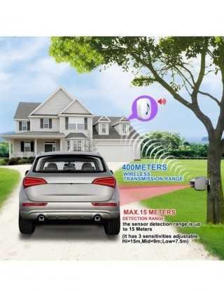 HTZSAFE 400 Meters Solar Wireless Driveway Alarm Outdoor