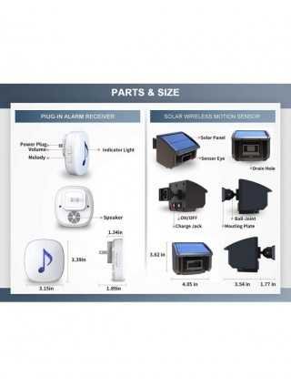 HTZSAFE 400 Meters Solar Wireless Driveway Alarm Outdoor