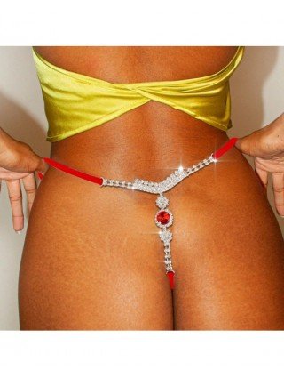 Stonefans Red Thong Swimsuit Bikini Panties for Women Jewelry