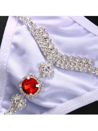 Stonefans Red Thong Swimsuit Bikini Panties for Women Jewelry
