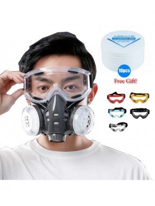 Half Face Mask Dust Safety Goggles 10 Filters Dual KN95 Filters