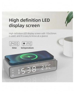 Wireless Charger Time Alarm Clock LED Digital Thermometer