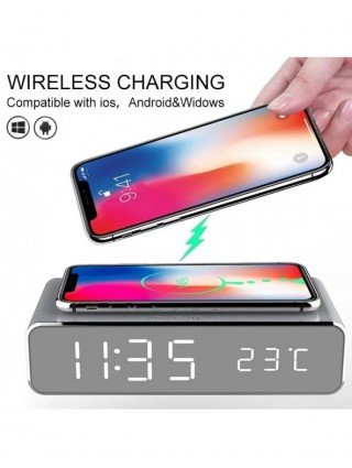 Wireless Charger Time Alarm Clock LED Digital Thermometer