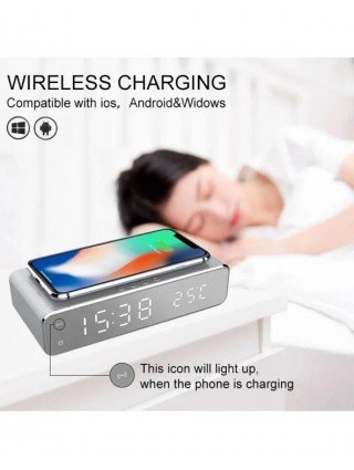 Wireless Charger Time Alarm Clock LED Digital Thermometer