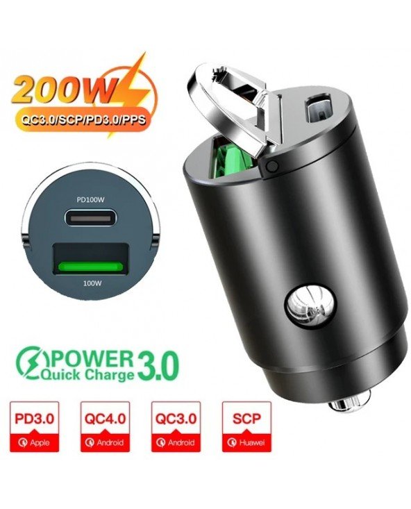100W/200W QC3.0 PD Mini Car Charger 12-24V Lighter Fast 100W/200W QC3.0 PD Mini Car Charger 12-24V Lighter Fast