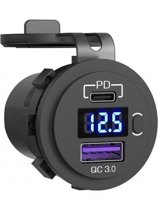 USB C automobilinio įkroviklio lizdas 12V/24V dvigubas USB