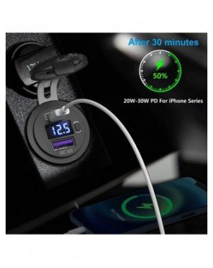 USB C automobilinio įkroviklio lizdas 12V/24V dvigubas USB