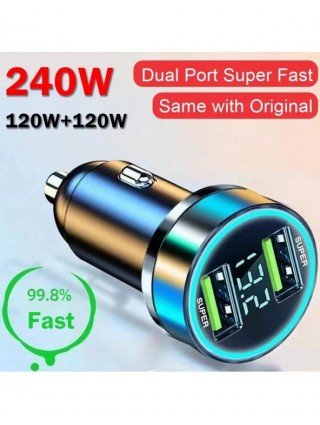 240W Car Charger Dual USB Ports 120W Super Fast Charging with