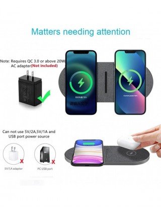 40W Fast Dual 2 in 1 Wireless Charger Pad for Airpods 3 Pro