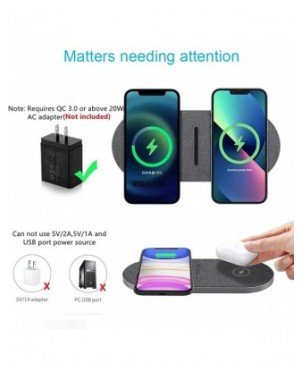 40W Fast Dual 2 in 1 Wireless Charger Pad for Airpods 3 Pro