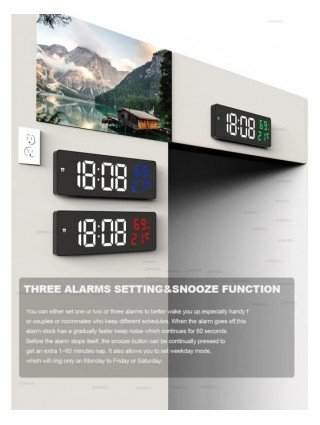 9“ Digital Wall Clock Large LED Screen Temperature Humidity