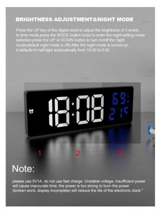 9“ Digital Wall Clock Large LED Screen Temperature Humidity