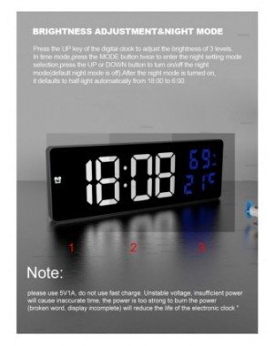 9“ Digital Wall Clock Large LED Screen Temperature Humidity