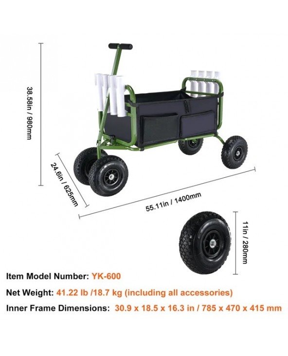 300lbs Beach Fishing Cart Fish Marine Foldable Cart with Four