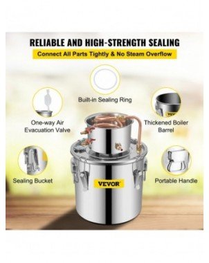 3/5/8 GAL Water Alcohol Distiller Copper Wine Making Boiler