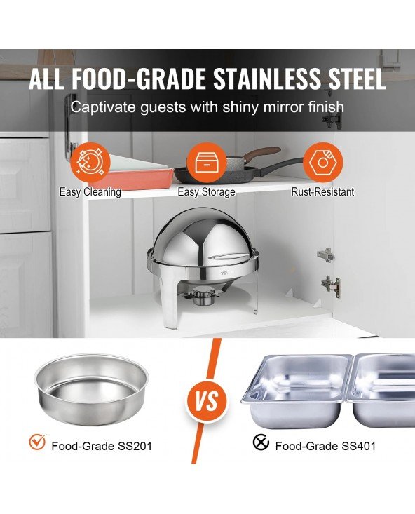 VEVOR 6 QT 2 Pack Roll Top Chafing Dish Buffet Set Stainless VEVOR 6 QT 2 Pack Roll Top Chafing Dish Buffet Set Stainless