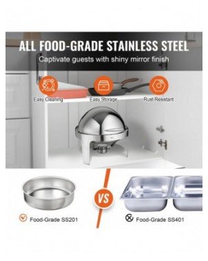 VEVOR 6 QT 2 Pack Roll Top Chafing Dish Buffet Set Stainless